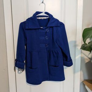 Blue Peplum Buttoned Pea Coat 3/4 Sleeve